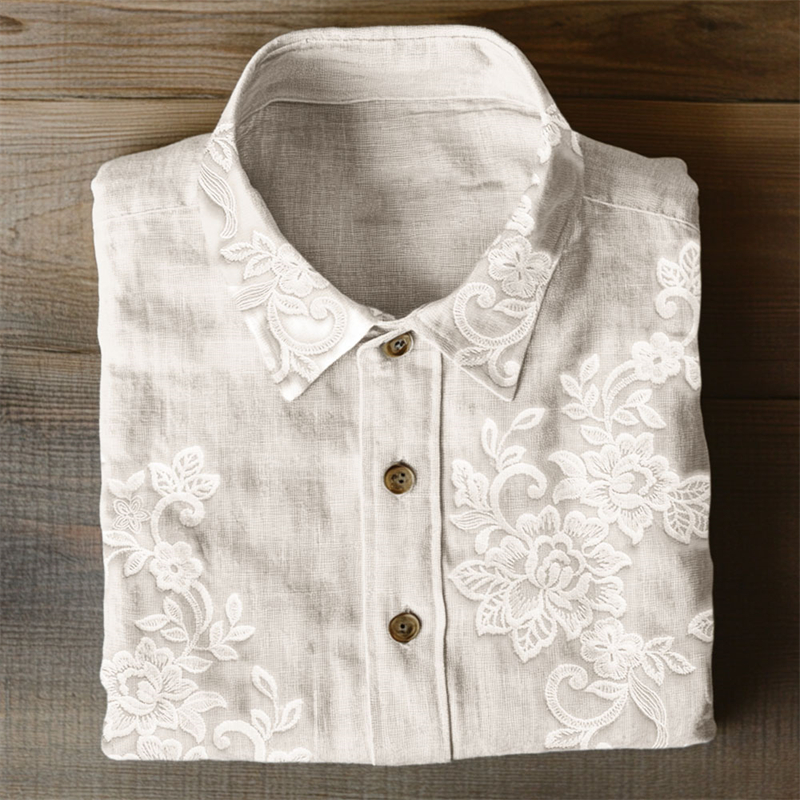 Classy Floral Embroidered Lace Linen Blend Blouse Classy Floral Embroidered Lace Linen Blend Blouse