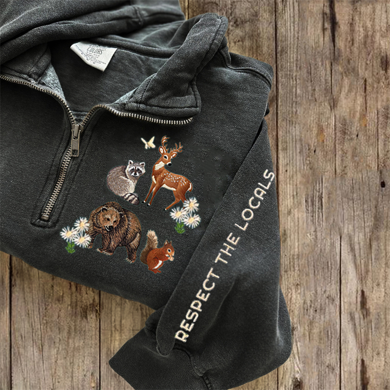 Respect The Locals Protect National Park Embroidered Zip Up Sweatshirt