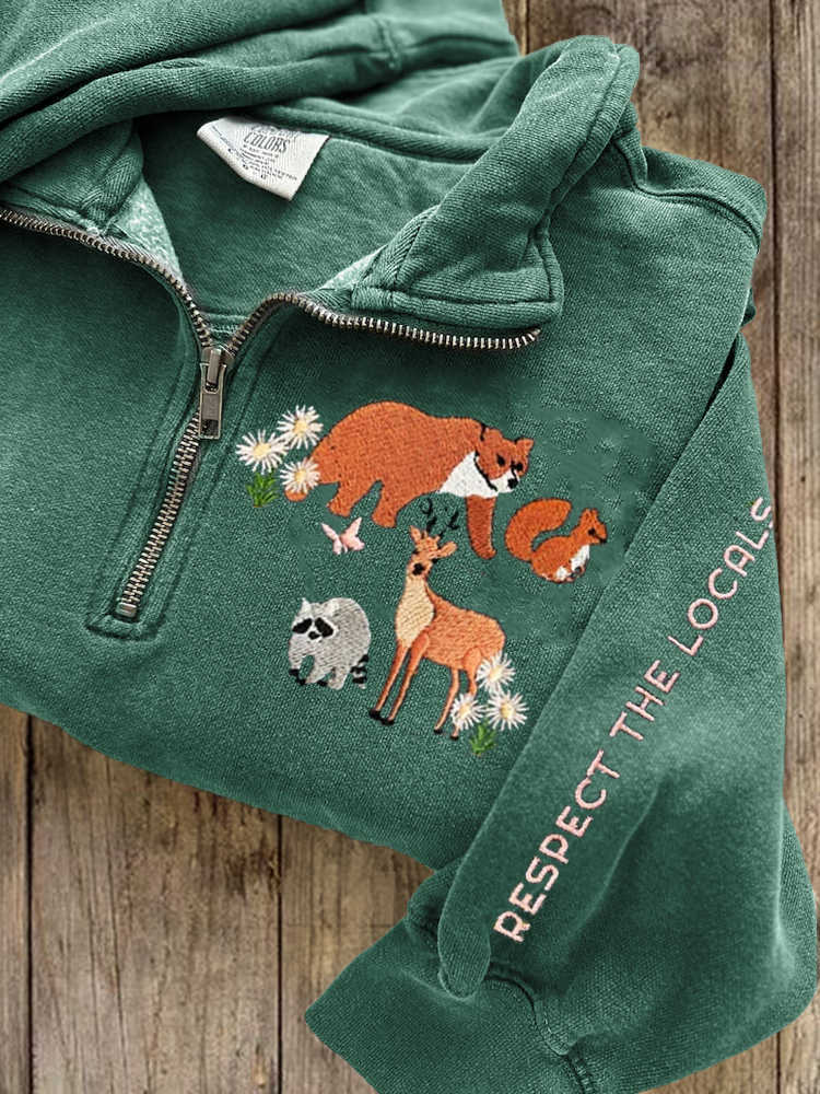 Respect The Locals Protect National Park Embroidered Zip Up Sweatshirt