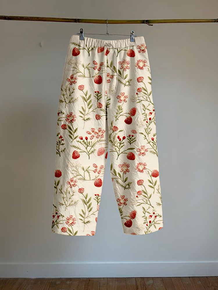 Vintage Strawberry Graphic Linen Blend Comfy Pants