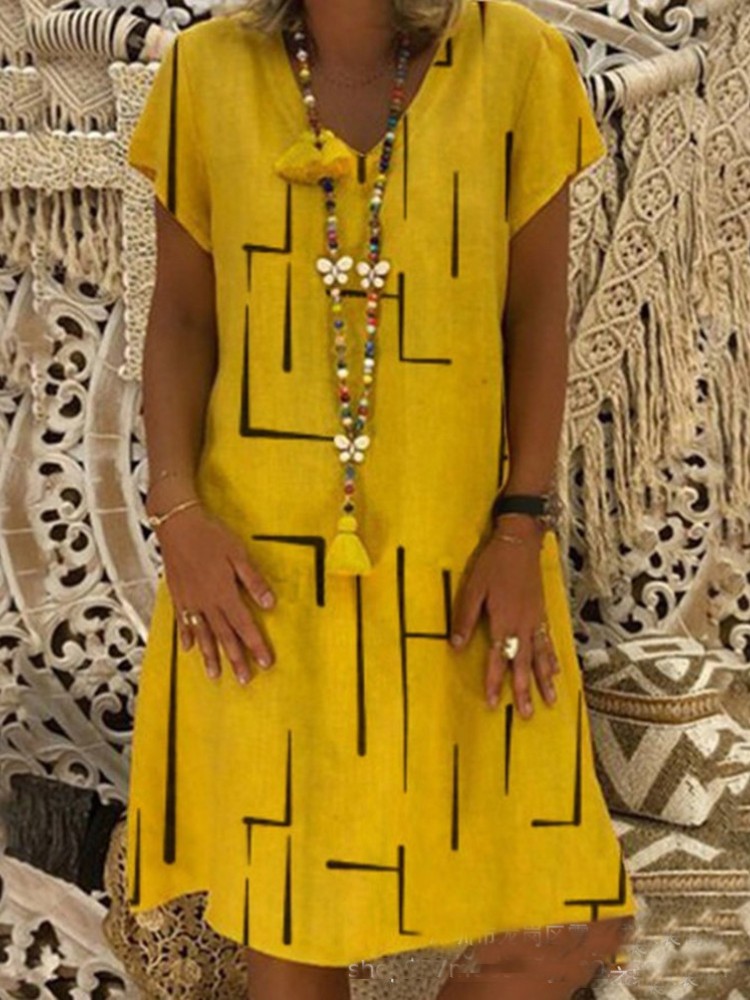 Geometric Pattern V Neck A Line Midi Dress Geometric Pattern V Neck A Line Midi Dress