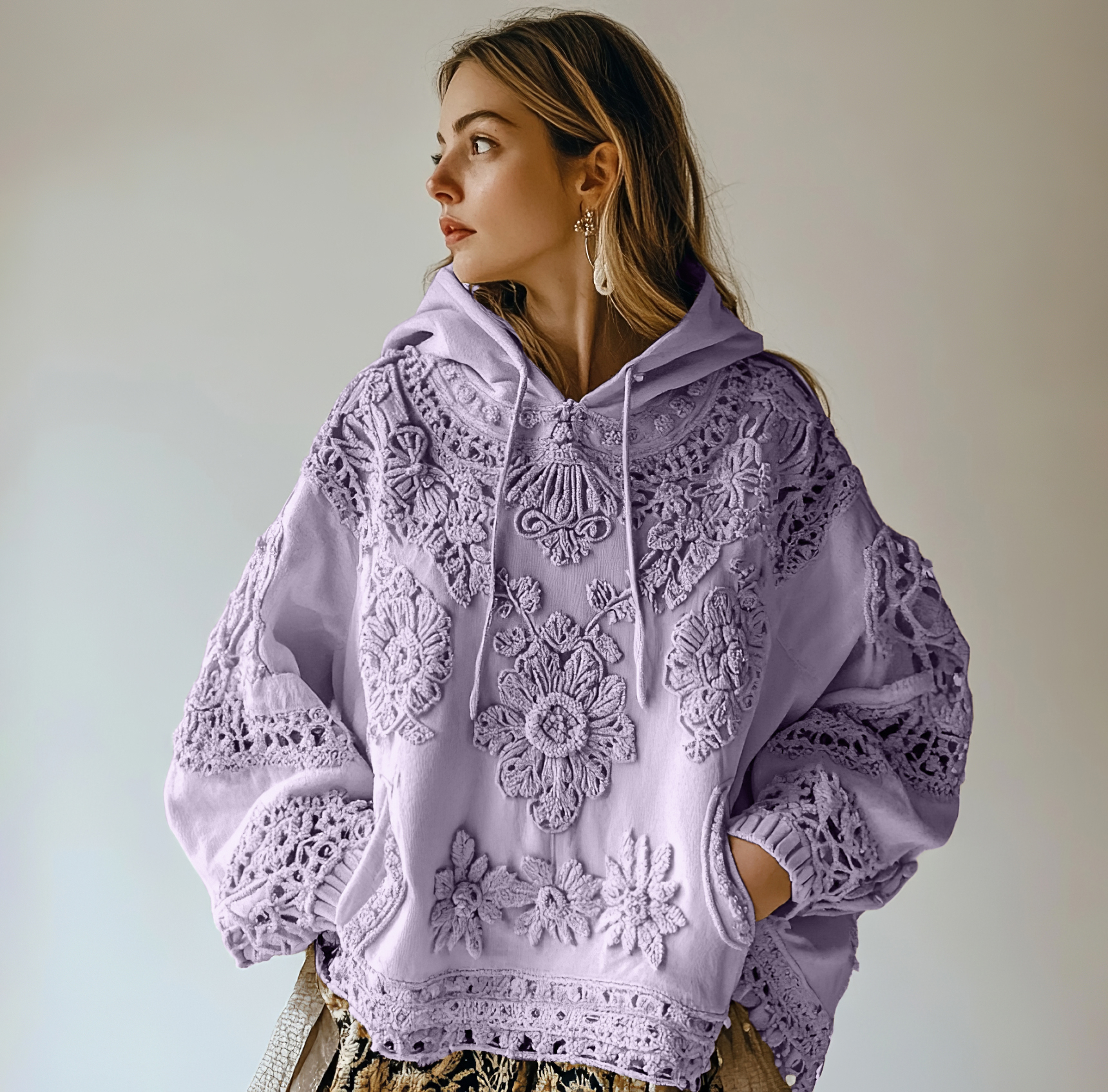 Women's Floral Embroidery Art Casual Cozy Hoodie Women's Floral Embroidery Art Casual Cozy Hoodie