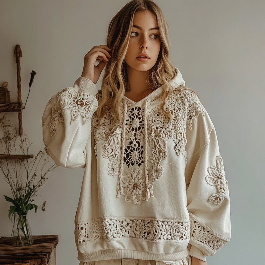 Women's Floral Embroidery Art Casual Hoodie Women's Floral Embroidery Art Casual Hoodie