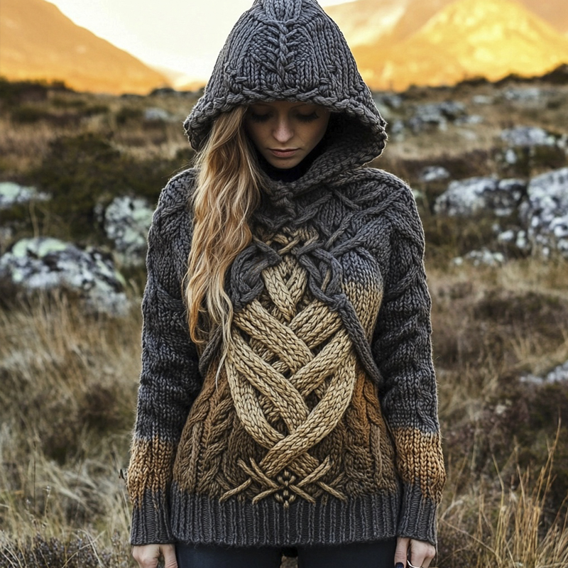 Viking Vintage Totem Gradient Pattern Women's Hooded Sweater