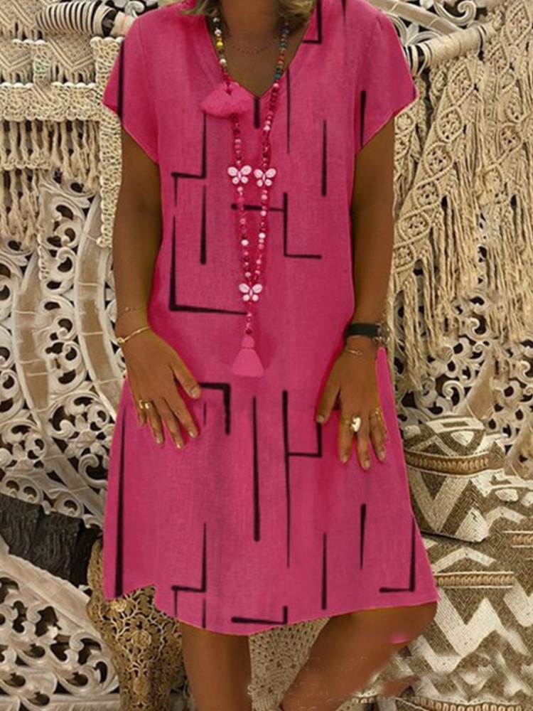 Geometric Pattern V Neck A Line Midi Dress Geometric Pattern V Neck A Line Midi Dress