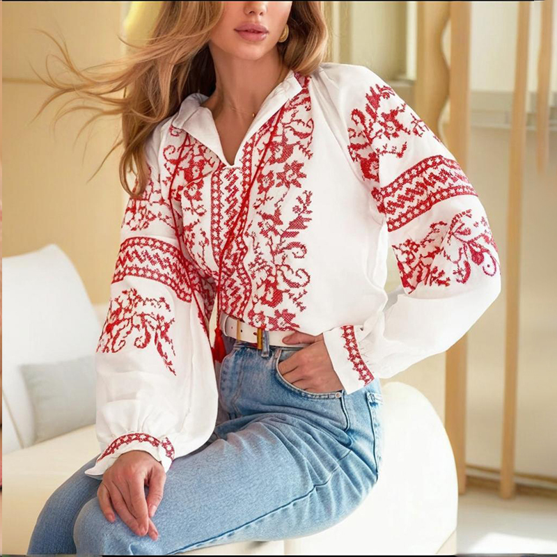 Women's Casual Ukrainian Ethnic Embroidered Long Sleeve Shirt