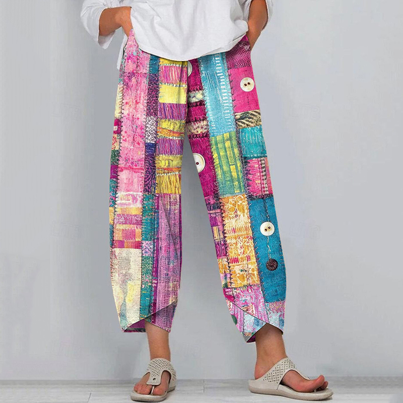 Women's Boho Colorful Patchwork Linen Blend Pants Women's Boho Colorful Patchwork Linen Blend Pants