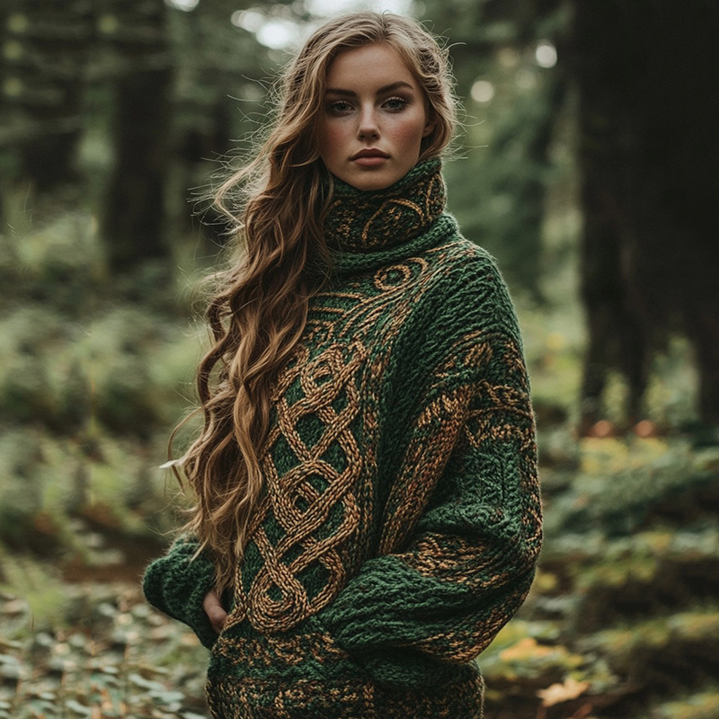 Classic Celtic Knot Jacquard Contrast Color Turtleneck Sweater Classic Celtic Knot Jacquard Contrast Color Turtleneck Sweater