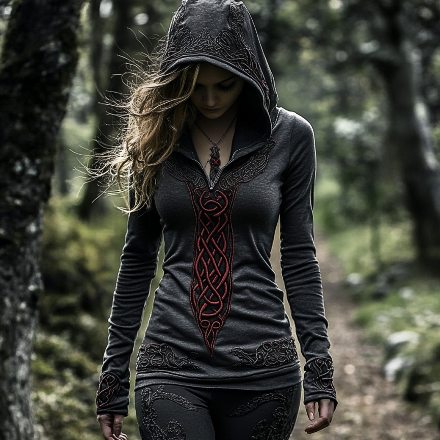 Women's Viking Jacquard Celtic Knot Art Hooded Women's Viking Jacquard Celtic Knot Art Hooded