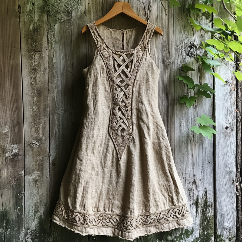 Medieval Viking Celtic Knot Patchwork Linen Tank Dress Medieval Viking Celtic Knot Patchwork Linen Tank Dress