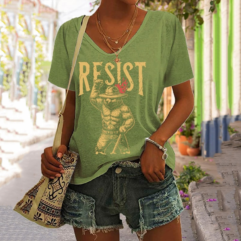 Women's Support National Parks Print V Neck Casual T-shirt