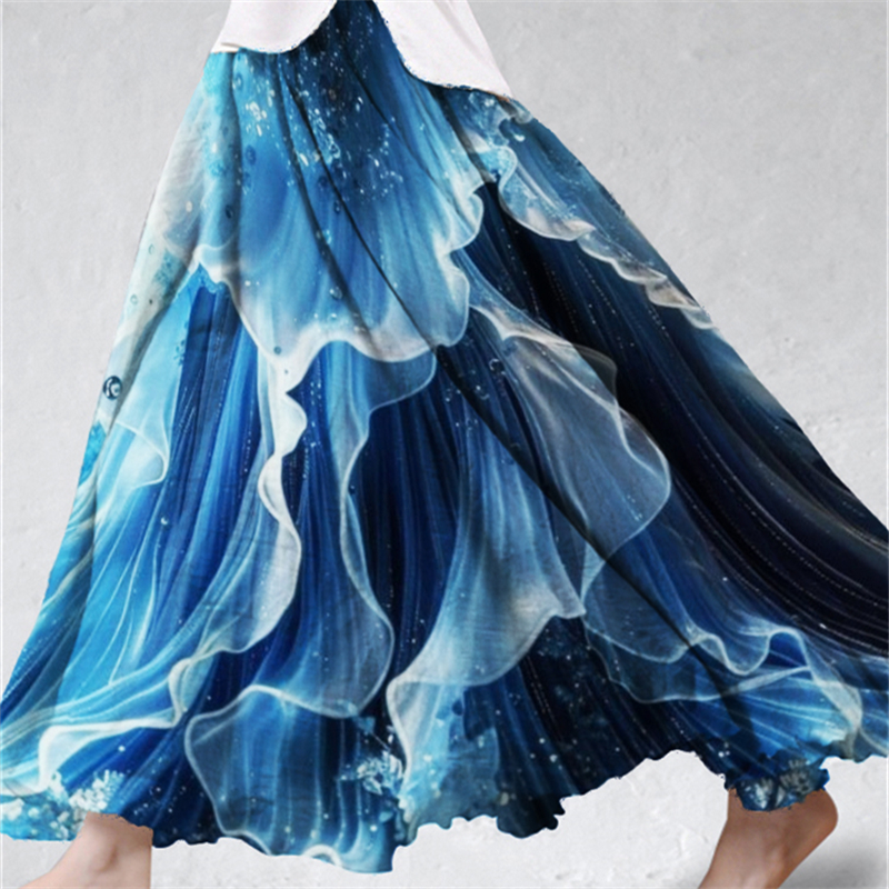 Sea Waves Fishtail Inspired Glitter Flowy Wide Skirt
