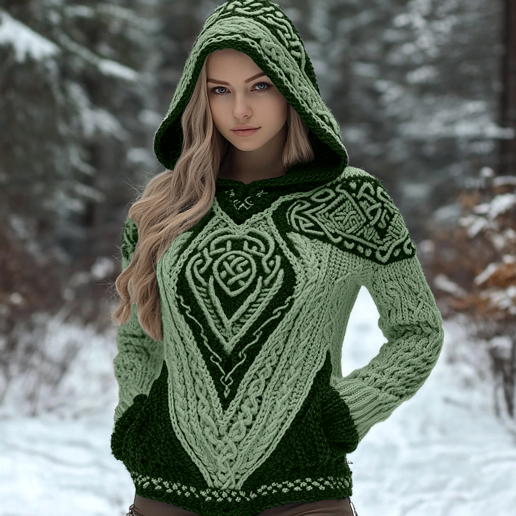 Women's Viking Wolf Style Celtic Thick Hooded Sweater Women's Viking Wolf Style Celtic Thick Hooded Sweater