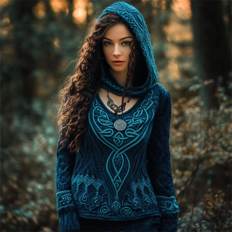 Peacock Inspired Celtic Jacquard V Neck Sweater Peacock Inspired Celtic Jacquard V Neck Sweater