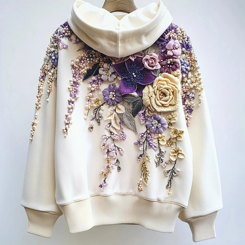 Women's Flowers Embroidery Art Cozy Hoodie Women's Flowers Embroidery Art Cozy Hoodie