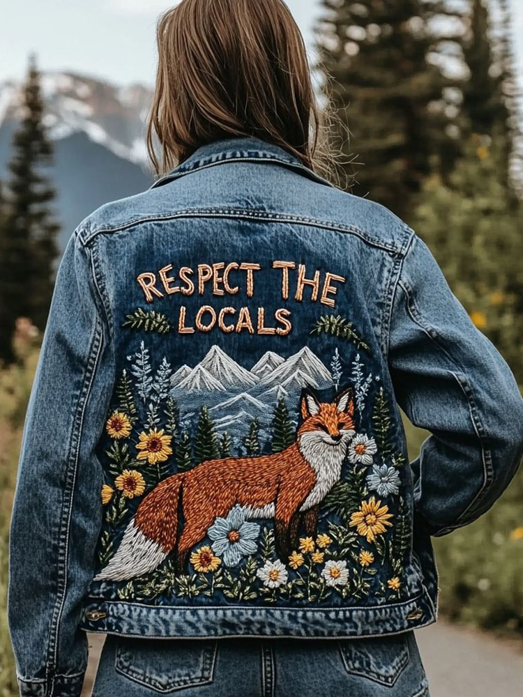 Respect The Locals Fox Floral Embroidered Denim Jacket