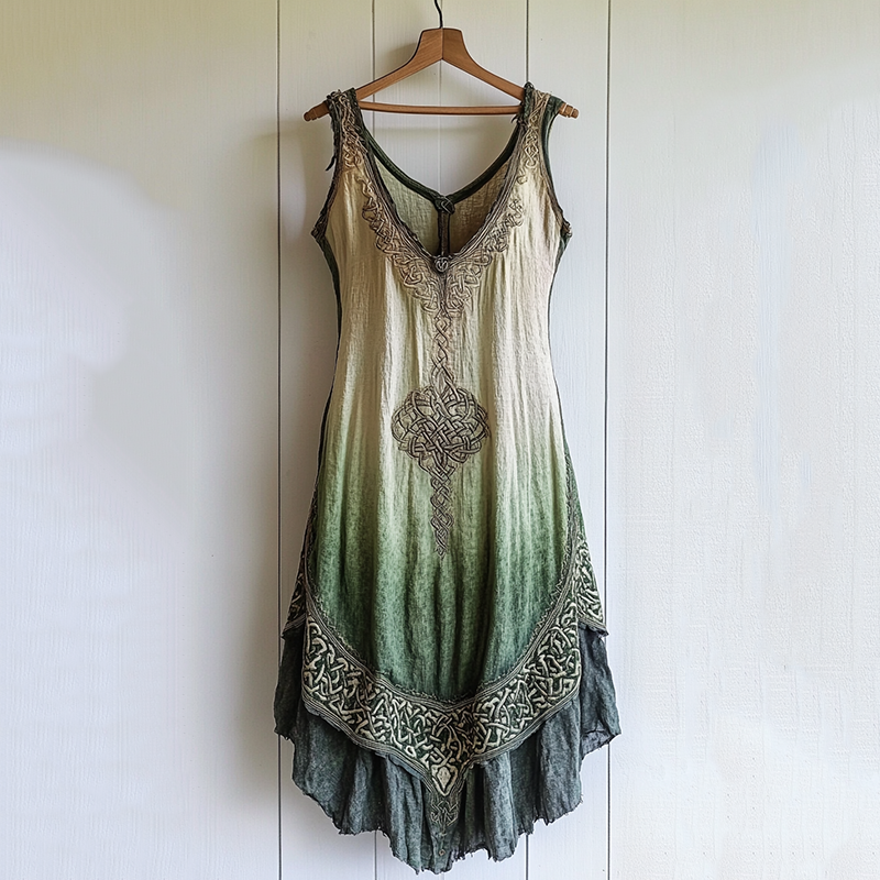 Tribal Viking Celtic Knot Gradient Art Linen Tank Dress Tribal Viking Celtic Knot Gradient Art Linen Tank Dress