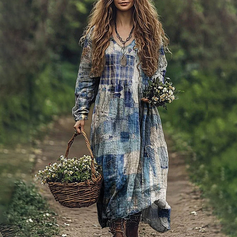 Geometric Patchwork Pattern Women's Flowy Maxi Dress Geometric Patchwork Pattern Women's Flowy Maxi Dress