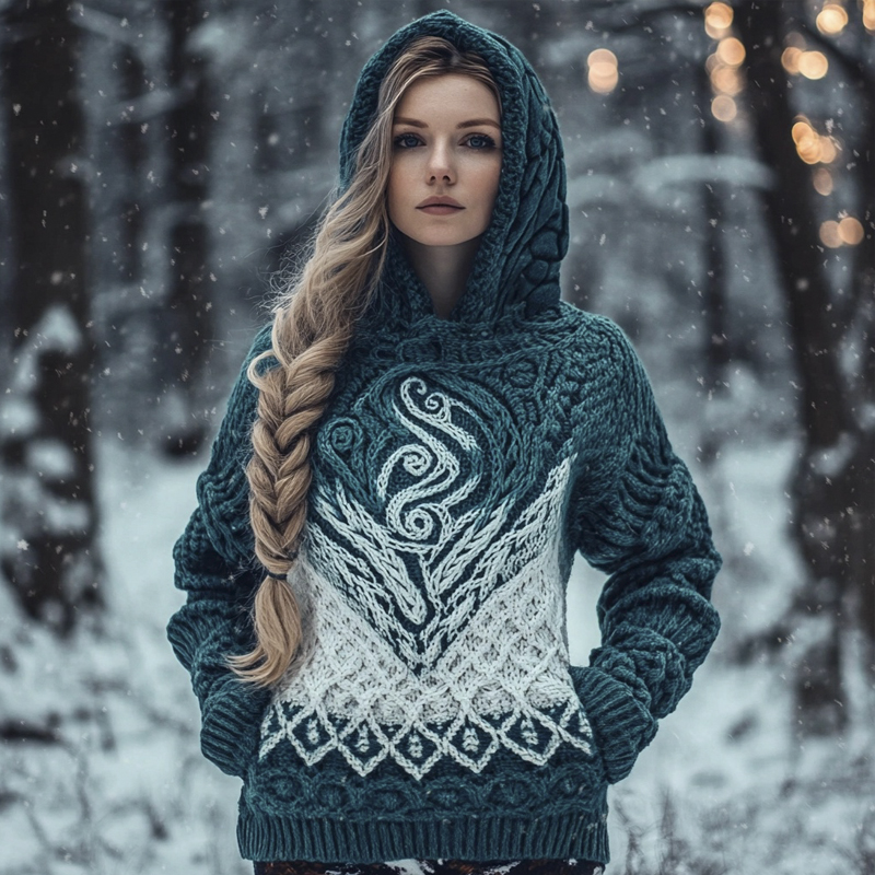 Gradient Totem Pattern Women's Hooded Sweater Gradient Totem Pattern Women's Hooded Sweater