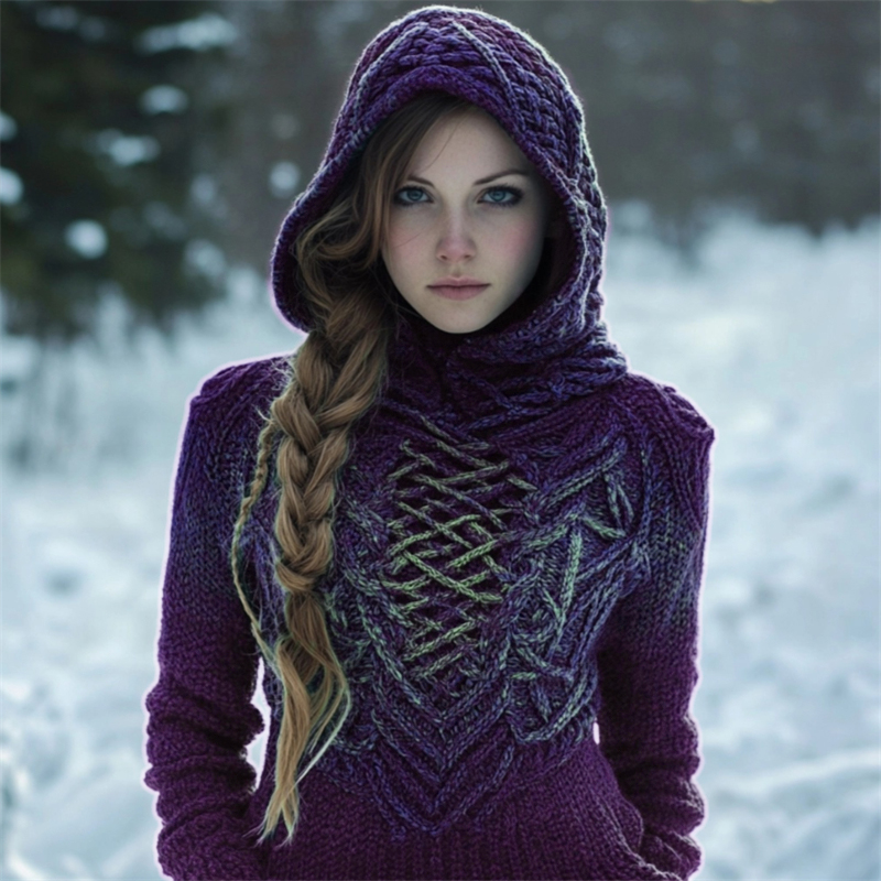 Vintage Celtic Forest Elf Gradient Cozy Hooded Sweater