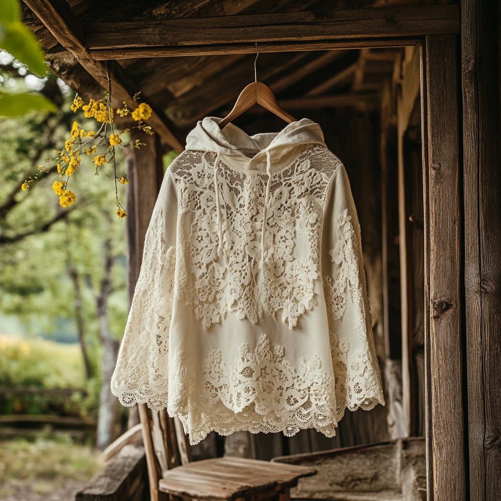 Women's Retro Floral Lace Embroidery Patchwork Art Hoodie Women's Retro Floral Lace Embroidery Patchwork Art Hoodie
