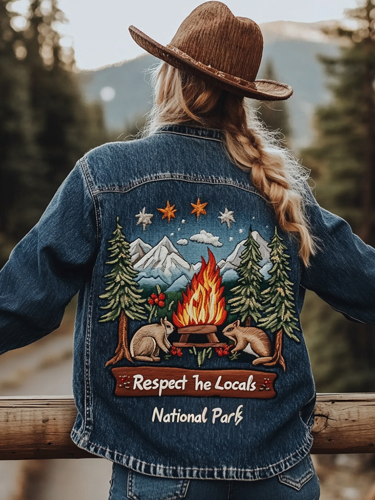 Respect The Locals Squirrel Embroidery Women's Denim Jacket