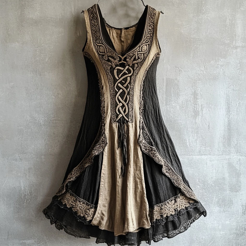 Viking Tribal Celtic Knot Lace Art Linen Tank Dress Viking Tribal Celtic Knot Lace Art Linen Tank Dress