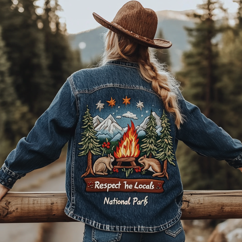 Respect The Locals Squirrel Embroidery Women's Denim Jacket