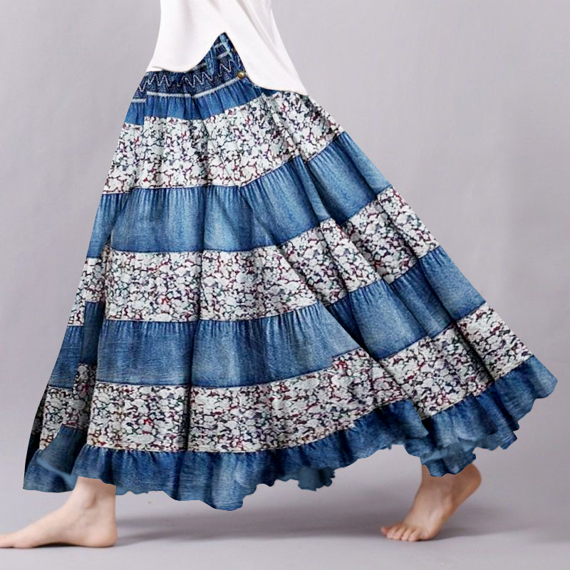 Vintage Bohemian Floral Patchwork Linen Skirt Vintage Bohemian Floral Patchwork Linen Skirt