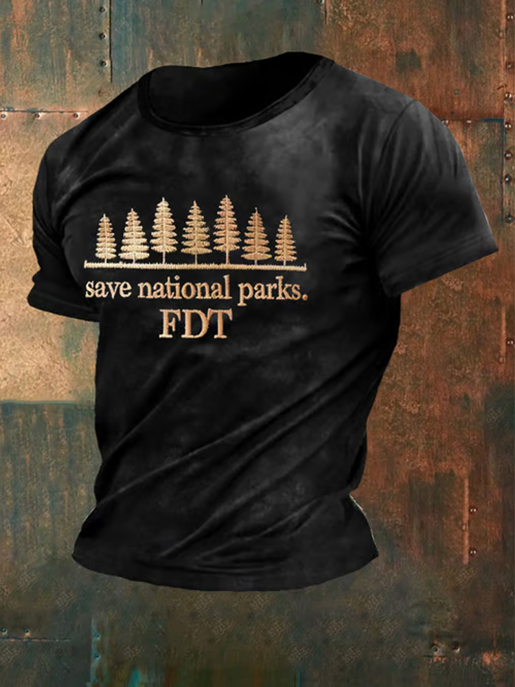 Men's Retro Save National Parks Fdt Printed Casual Crew Neck T-shirt Men's Retro Save National Parks Fdt Printed Casual Crew Neck T-shirt