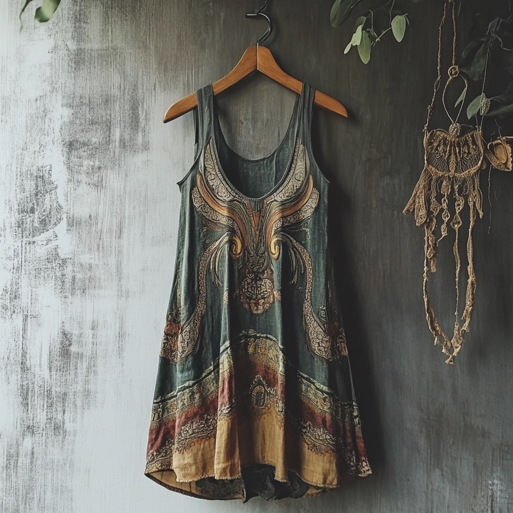 Viking Mystery Vintage Totem Linen Tank Dress Viking Mystery Vintage Totem Linen Tank Dress