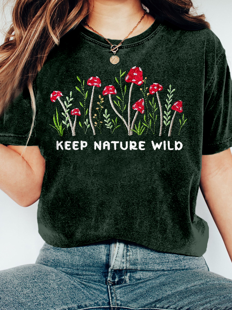 Keep Nature Wild Mushroom Embroidered Cozy T Shirt