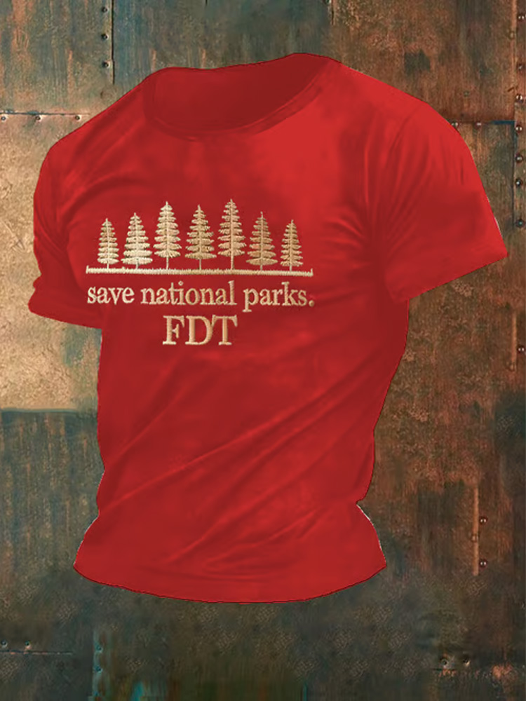 Men's Retro Save National Parks Fdt Printed Casual Crew Neck T-shirt Men's Retro Save National Parks Fdt Printed Casual Crew Neck T-shirt