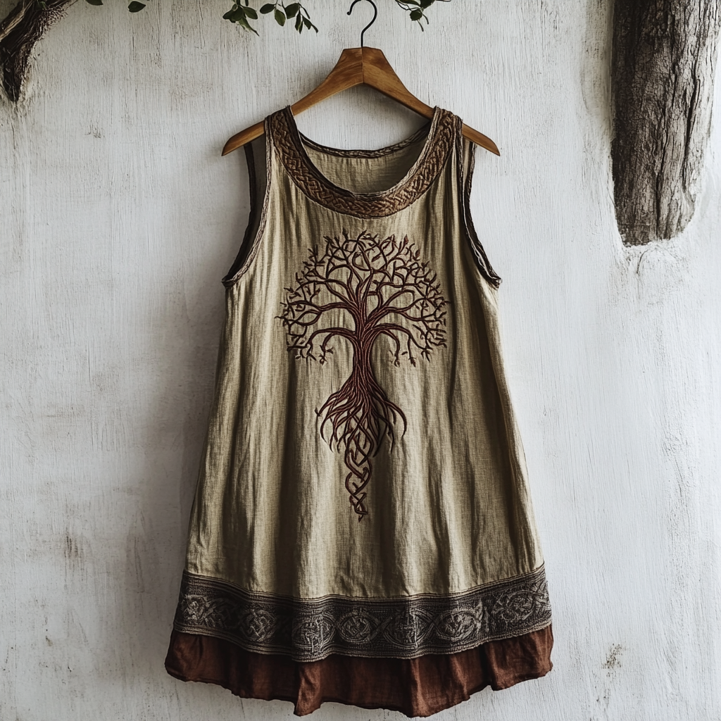 Women's Viking Tree Of Life Celtic Knot Pattern Art Linen Sleeveless Top Women's Viking Tree Of Life Celtic Knot Pattern Art Linen Sleeveless Top