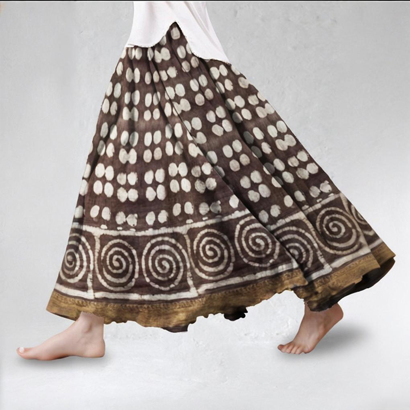 Indigo Earthy Ethnic Block Print Flowy Wide Skirt Indigo Earthy Ethnic Block Print Flowy Wide Skirt