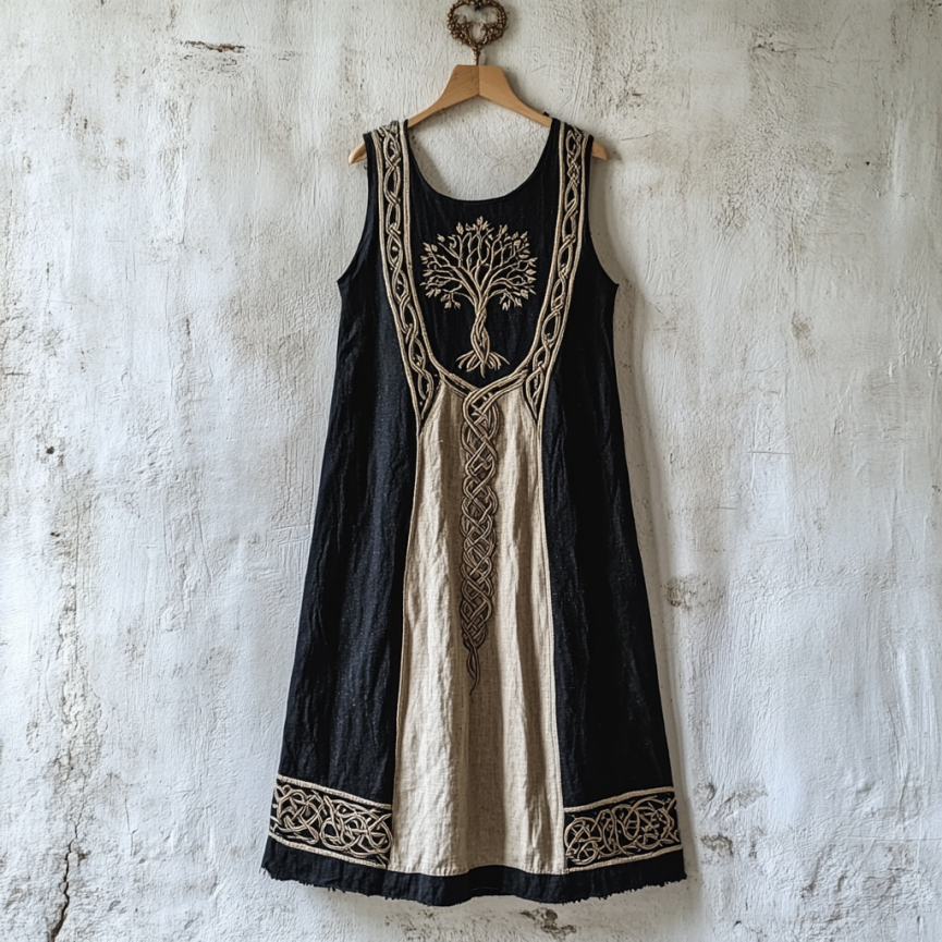 Vintage Viking Art Linen Sleeveless Maxi Dress Vintage Viking Art Linen Sleeveless Maxi Dress