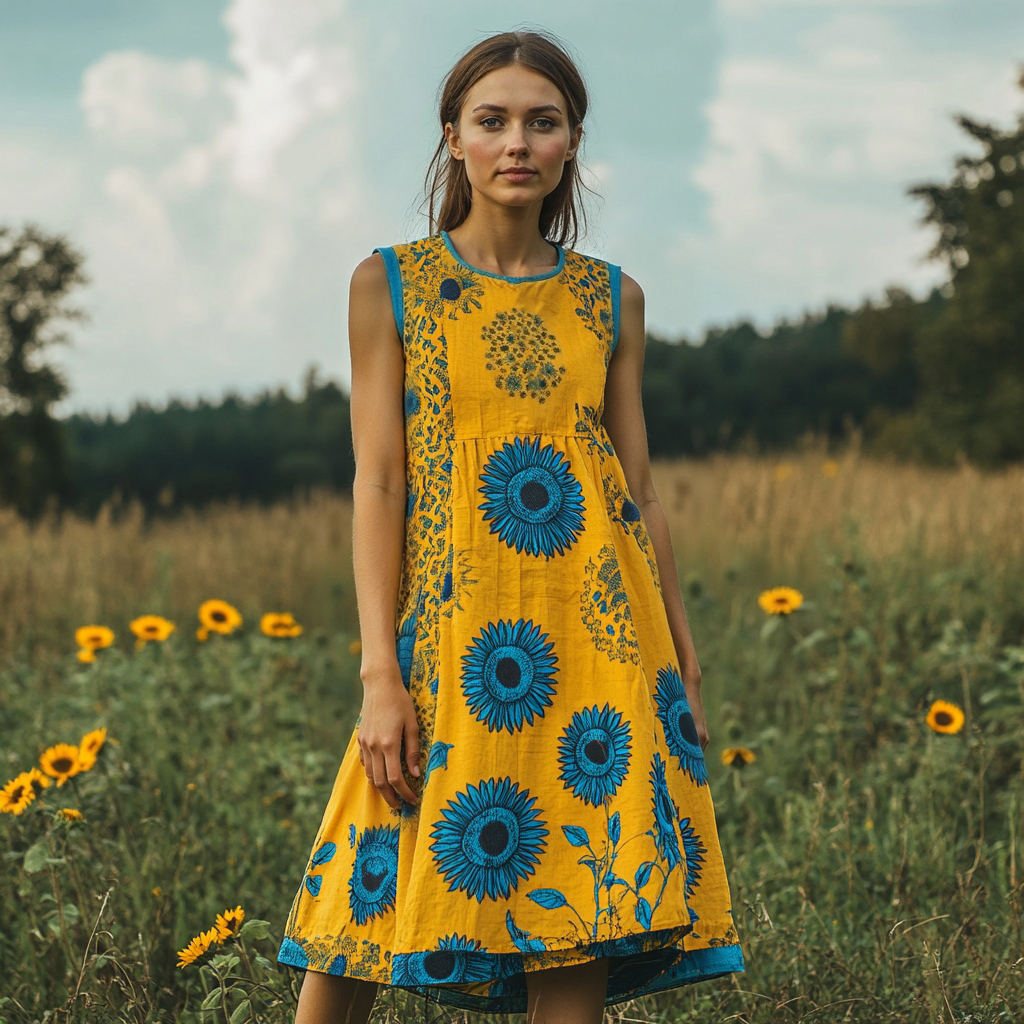 Women's Contrasting Color Floral Patriotic Vest Dress