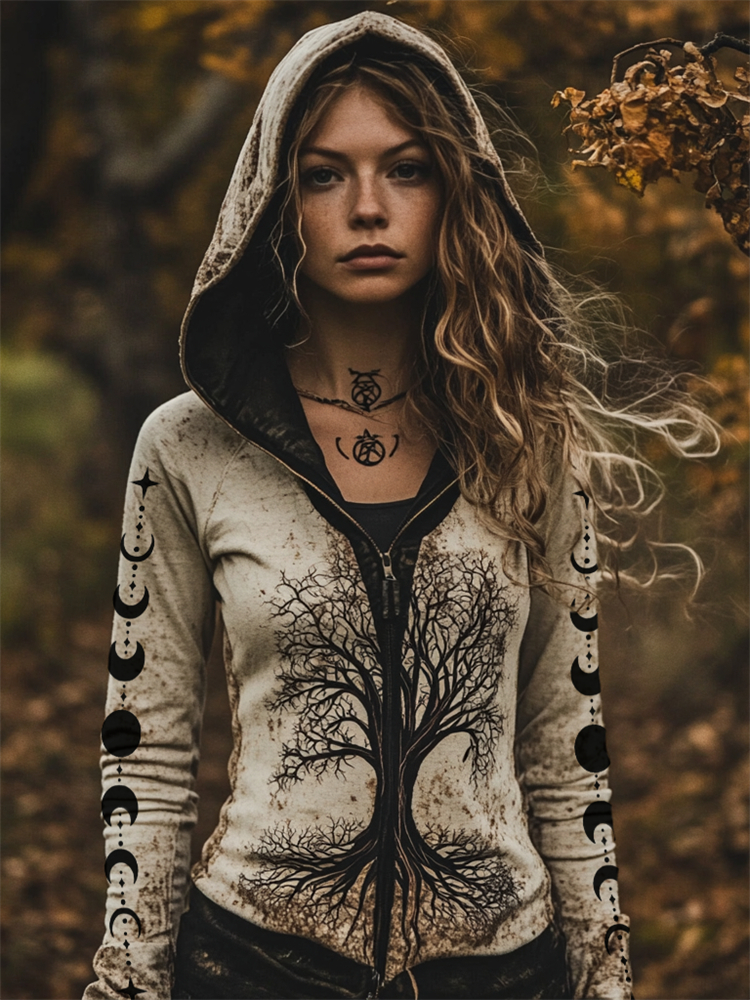 Tree Of Life Moon Phase Mystical Handmade Hoodie