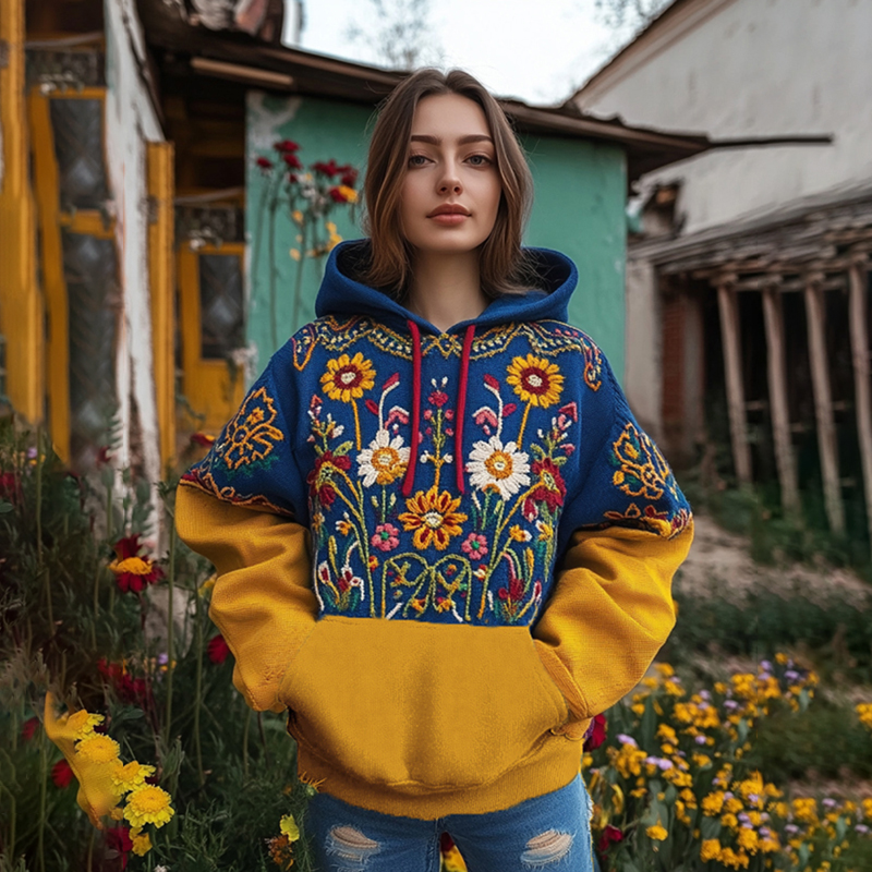 Ukrainian Folk Embroidered Gradient Art Pattern Hoodie Ukrainian Folk Embroidered Gradient Art Pattern Hoodie