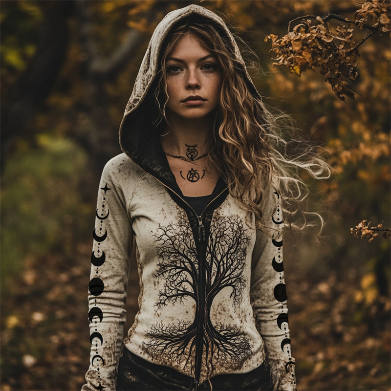 Tree Of Life Moon Phase Mystical Handmade Hoodie Tree Of Life Moon Phase Mystical Handmade Hoodie