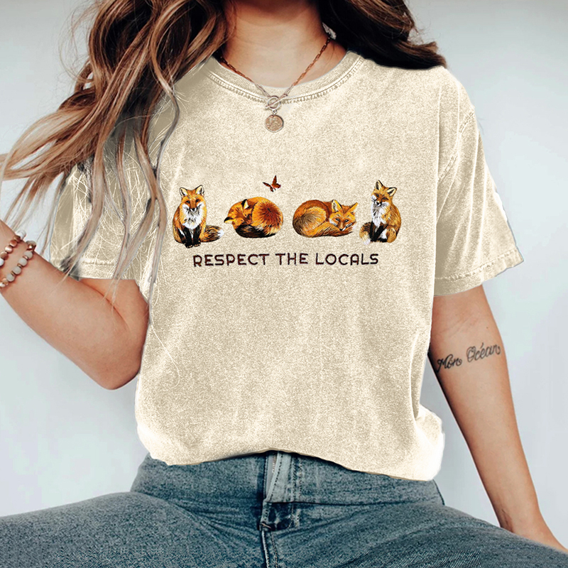 Respect The Locals Foxes Embroidered Washed T Shirt