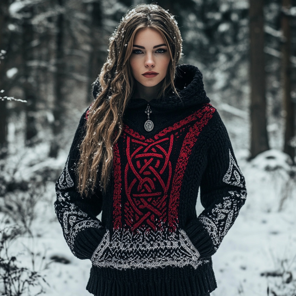 Women's Viking Totem Celtic Knot Retro Pocket Hooded Sweater Women's Viking Totem Celtic Knot Retro Pocket Hooded Sweater