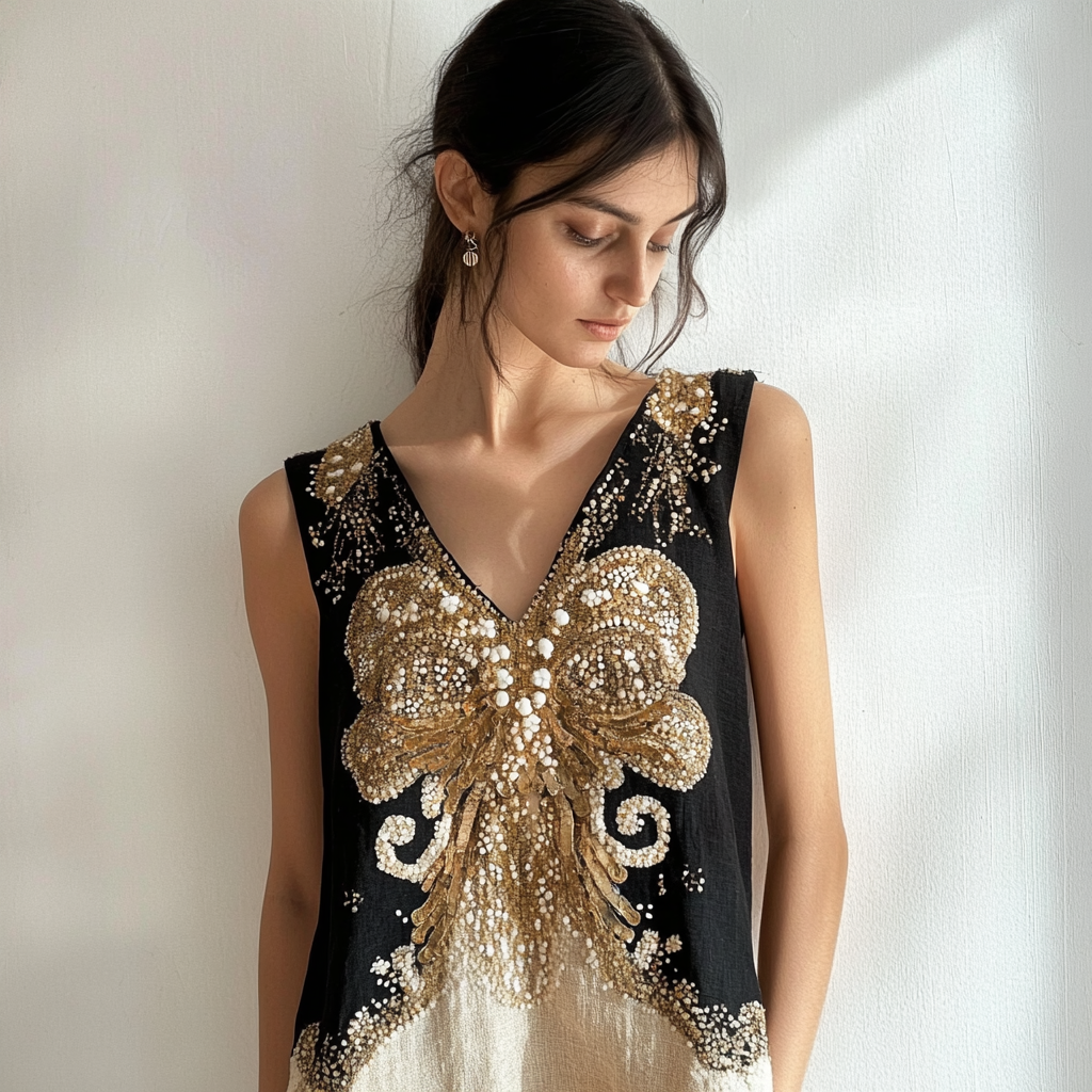 Women's Viking Cthulhu Celtic Gold Foil Design Linen Top Women's Viking Cthulhu Celtic Gold Foil Design Linen Top