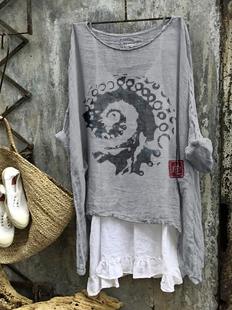 Vintage Japanese Art Octopus Cozy Linen Blend Shirt