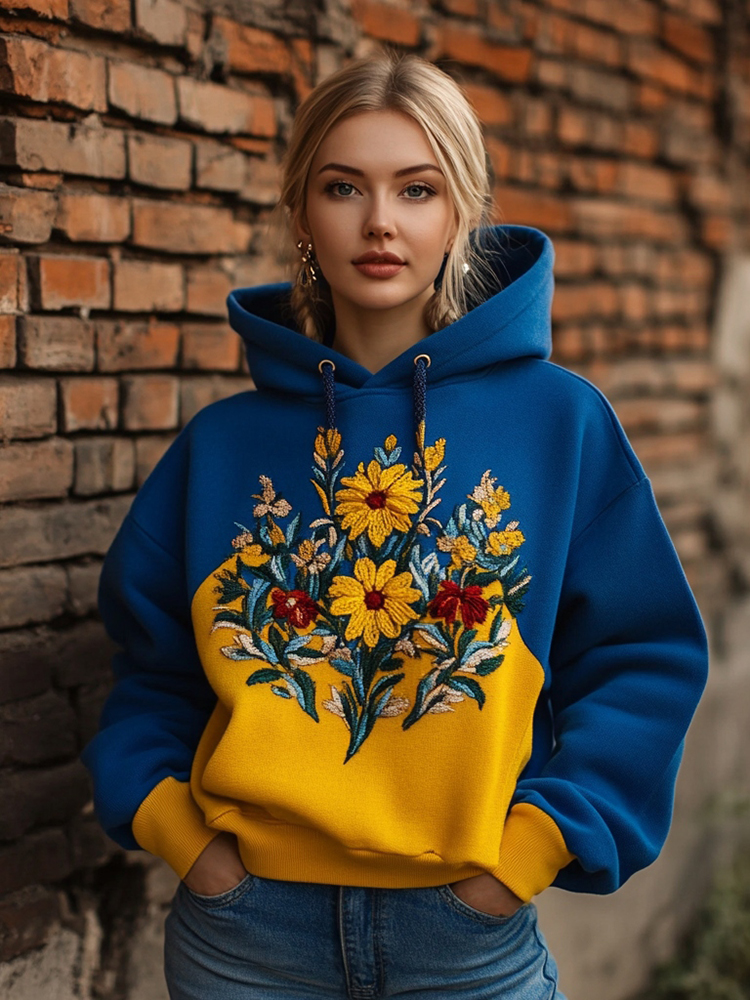 Ukraine Floral Embroidered Casual Hoodie