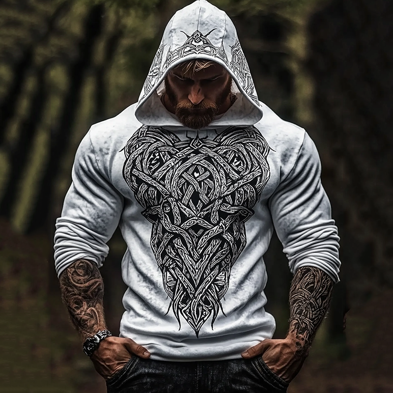 Men's Vintage Viking Art Cotton Blend Hoodie Men's Vintage Viking Art Cotton Blend Hoodie