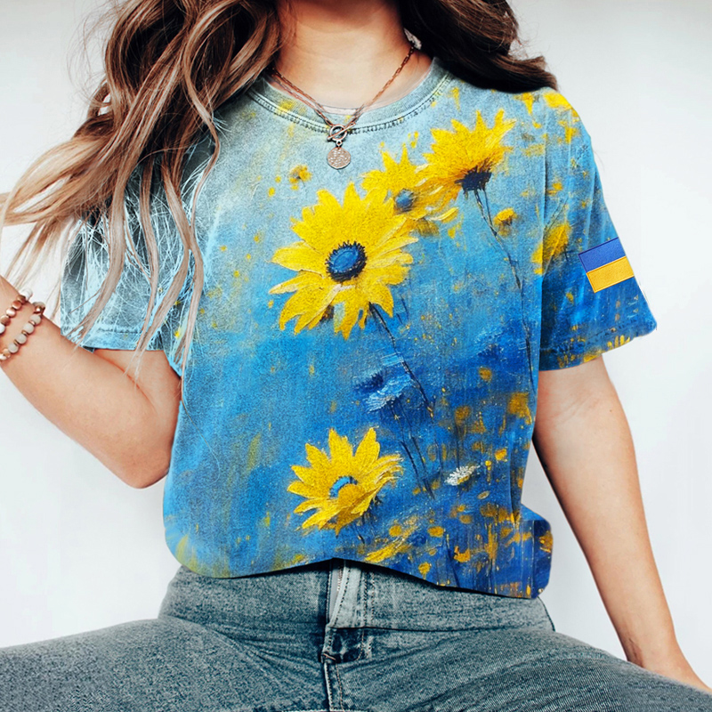 Sunflower Oil Painting Art Print Women's T-shirt Sunflower Oil Painting Art Print Women's T-shirt