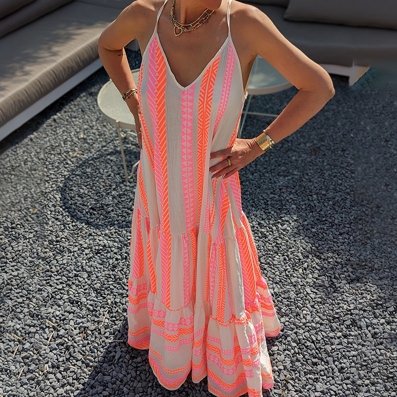 Vintage Geometric Color Block Bohemian Patchwork Sleeveless Colorful Dress Vintage Geometric Color Block Bohemian Patchwork Sleeveless Colorful Dress