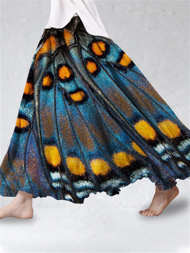 Glitter Butterfly Wings Art Flowy Wide Skirt