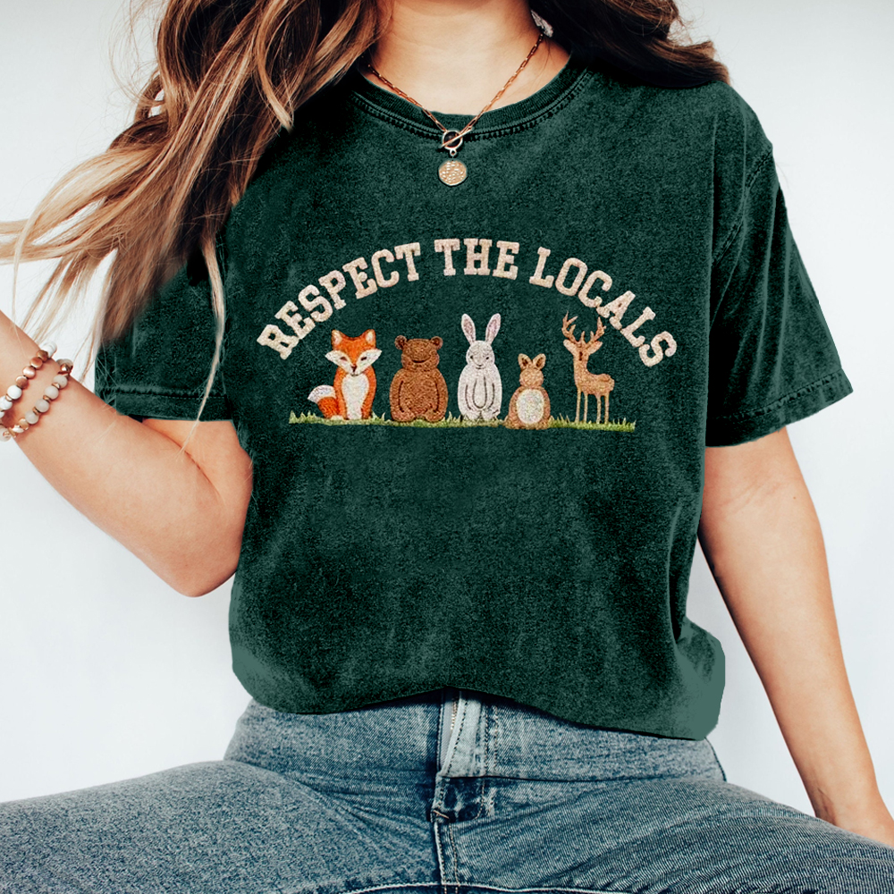 Respect The Locals Forest Animal Embroidered Washed T Shirt Respect The Locals Forest Animal Embroidered Washed T Shirt